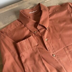 Eddie Bauer Men's Large Tall Orange Long Sleeve Button Down Shirt Collared Top